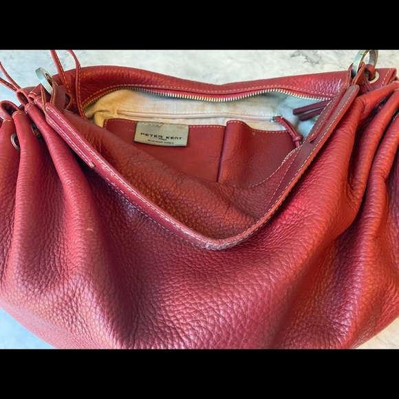 PETER KENT - FINE LEATHER purse - shoulder bag with silver metal accents - Picture 4 of 7